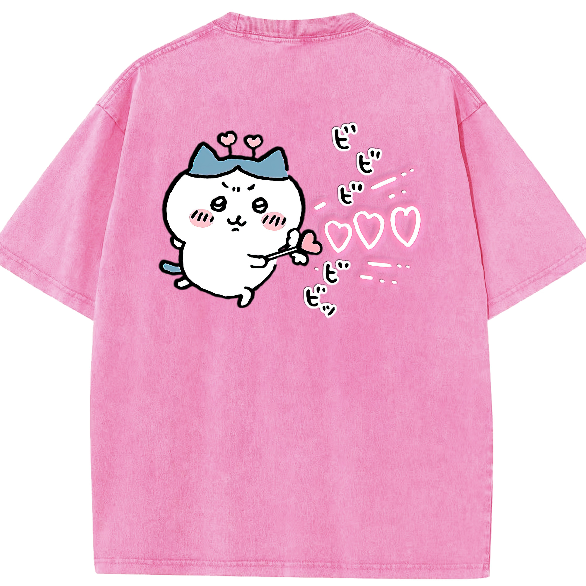 （画像用） ちいかわ ハチワレ Chii-kawa hachiware 綿100% ヴィンテージ風 半袖Tシャツ（背面プリント）